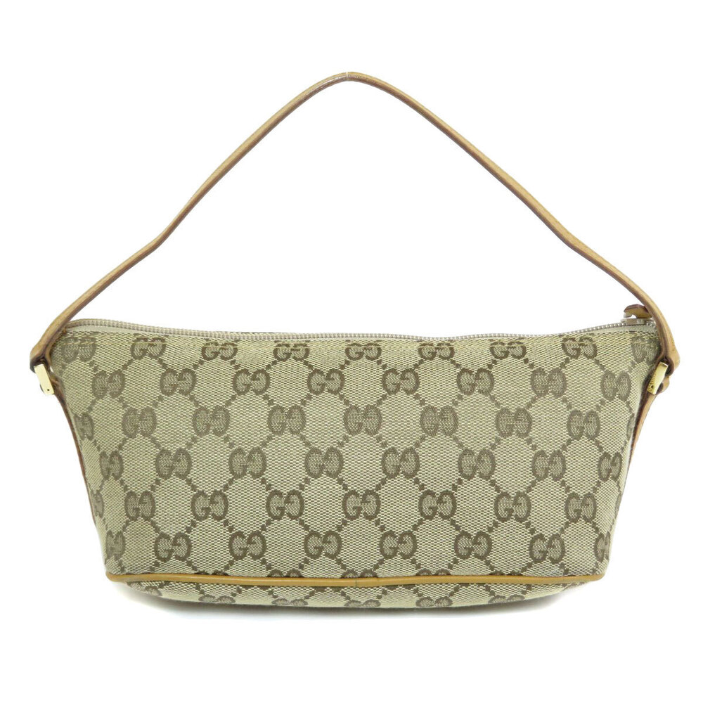 Gucci Brown Leather Canvas Beige Bag GG Shoulder Handbag
